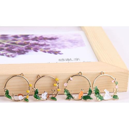 10pcs Round Swing Enamel Charms Rabbit Radish Wreath Alloy Pendants Fit Making Bracelet Earring Jewelry DIY Accessories