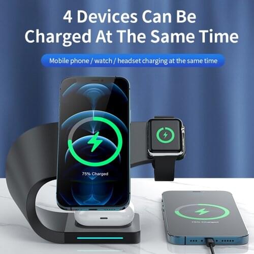 15W Quick Charge 4 in 1 Magnetic Wireless Charger Stand for iPhone 12 Qi Fast Charge Induction Chargers for Apple Watch AirPods