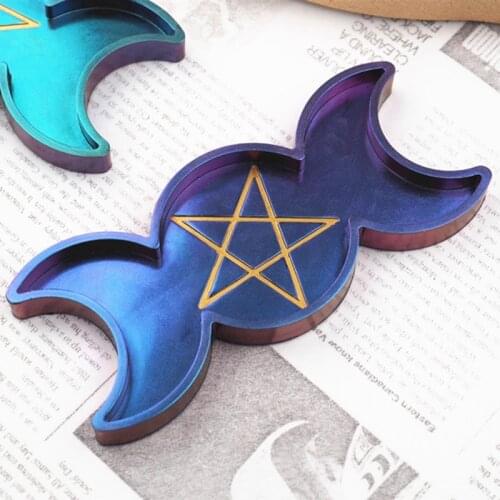 MLGB 2PCS DIY Epoxy Resin Silicone Mold Crystal Sun Moon Phase Box Plate Moon Pentagram Mirror Silicone Resin Mold