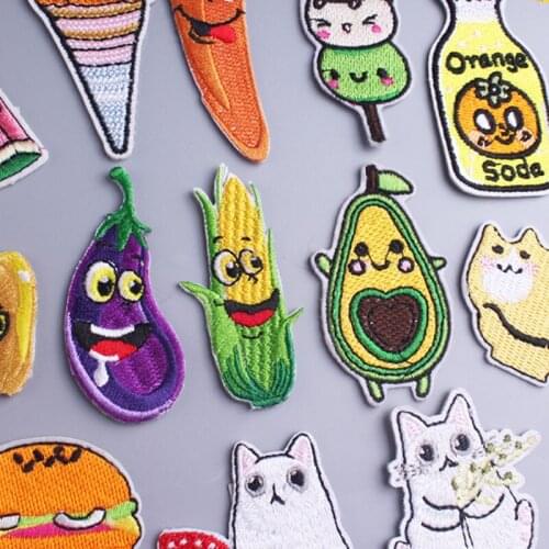 Cartoon Eggplant Corn Patches For Clothing Stripe Iron On Animals Embroidered Patches For Clothes Appliques For T-shirt Badges