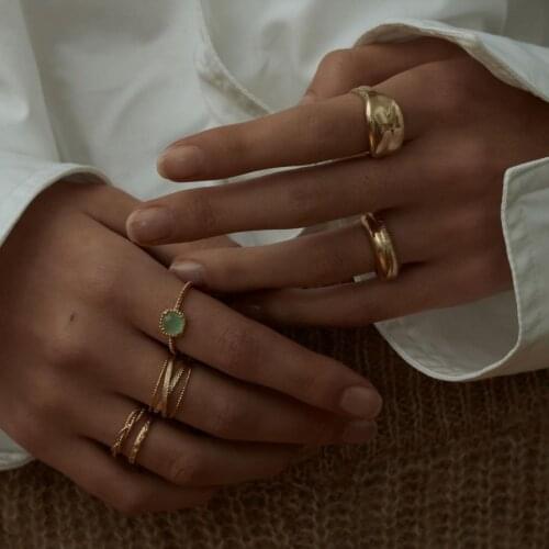 Fashion Gold Cross Wide Rings Set For Women Trendy Gothic Green Stone Rings 2021 NEW Finger Ring Female Jewelry