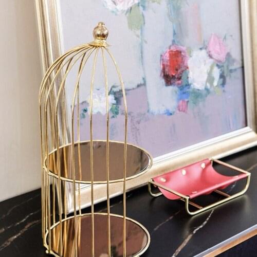 "Desktop Storage Rack Nordic Cosmetics Storager Table Decor Dressing Table Golden Metal Bird Cage Large Capacity Organizer "