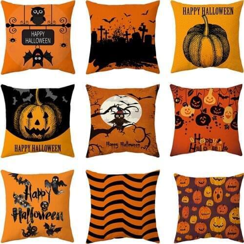 Pumpkin Bat Pillowcase Halloween Cushion Cover For Home Horror Halloween Party Supplies Accessories Haloween Ornament 45x45cm