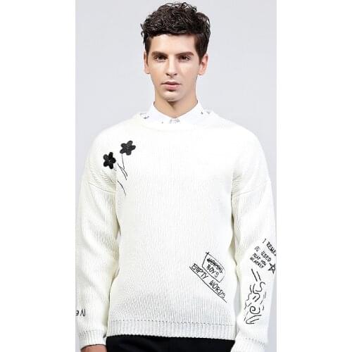 2018 New Autumn Winter Fashion Brand Casual Manle Sweater Loose Fit Men Pullover O-Neck Black White Mens Knitted Sweaters