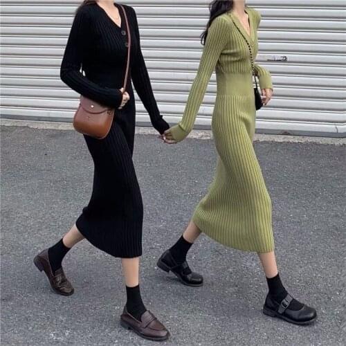 2020 New Womens Match with Coat Long Slimming Sweater Dress over-the-Knee Spring and Autumn Knitted Dress