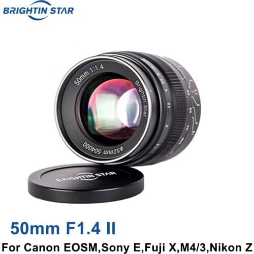Brightin Star 50mm F1.4 II Fixed Focus Camera Lens Large Aperture MF APS-C Lens For Canon EF-M Sony E Fuji X M4/3 Nikon Z