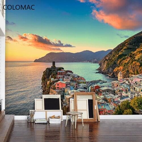 Colomac Custom 3D Architecture Wallpaper European Mediterranean Sea Milk Tea Shop Mural Living Room Decor Drop Shopping