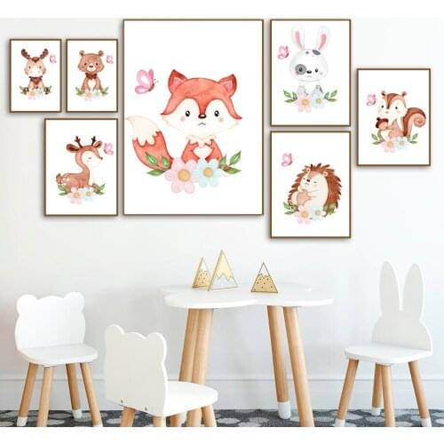 Deer Fox Rabbit Bear Hedgehog Elk Nursery Wall Art Print Canvas Painting Posters And Prints Wall Pictures Baby Kids Room Decor