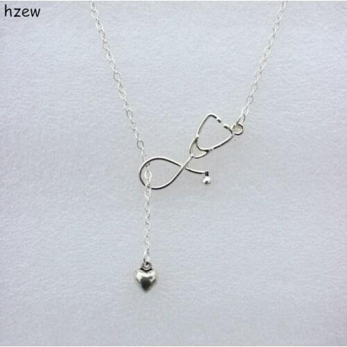 Hzew Doctor medical student Gift the Doctor Nurse Jewelry Stethoscope Lariat necklace Heart and Stethoscope Pendant necklace