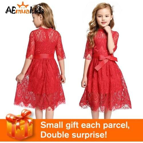 Red Girls Dress for Weddings Flower Lace Tulle Dress Wedding Little Girl Ceremony Party Birthday Dress Girl Princess Dresses ZL