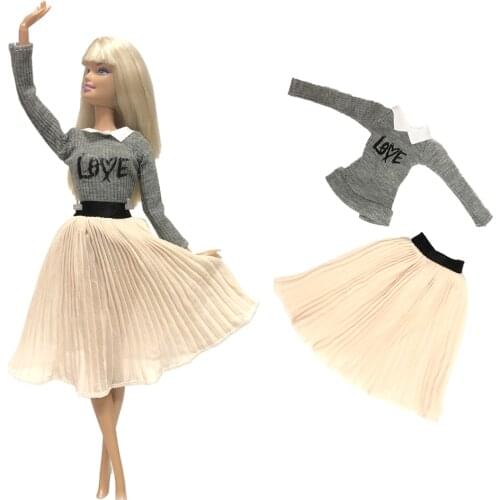 1 Set Doll Dress Fashion Grey Shirt Handmade Skrit 1/6 Doll Shirt Clothes For Barbie Doll Baby Toys 040A