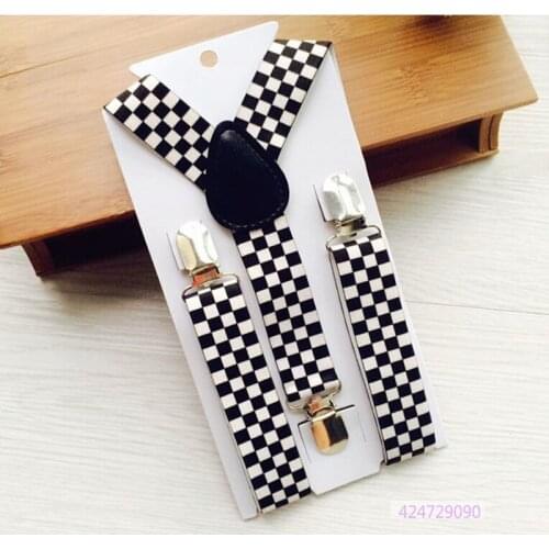 2.5 cm Width Boys Girls Children Toddlers Perform Braces Black and White Checker Clip-on Adjustable Elastic Suspenders YHH0013