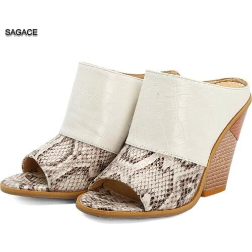 SAGACE Snake Print Open Toe High Heel Beach Shoes Large Size Sandals Slippers Fashion Female Slides Summer Shoes Sandalias Mujer