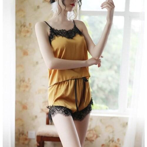 Sexy Lace Pajamas For Women Solid Color Thin Nightgowns Tank Top and Short Sling Night Gown 2019 New