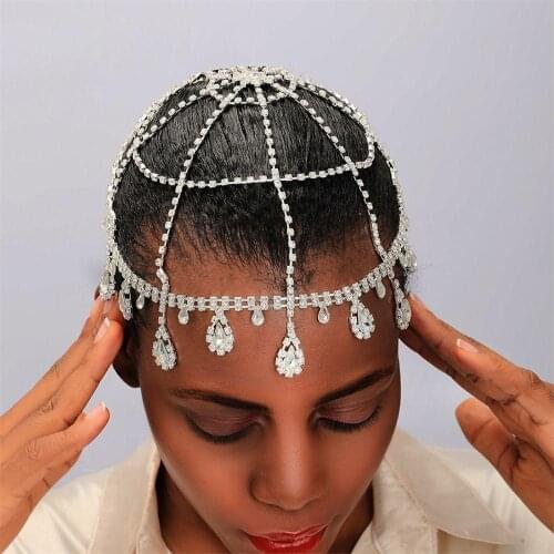 Sexy Bride Mesh Water Drop Headdress Wedding Accessories Fashion Ladies Stage Catwalk Shiny Rhinestone Headband Hair Accessories