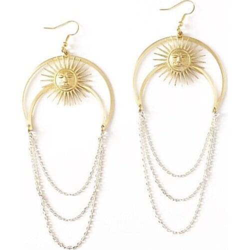 The Golden Sun and moon Earrings! Sun Earrings! Golden Sun Jewelry