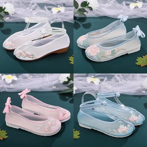 Mesh Shoes, Womens Embroidered Shoes, Hanfu Shoes, Flat Heel, Tendon Bottom, Breathable, Non-slip Mesh, Old Beijing Cloth Shoes