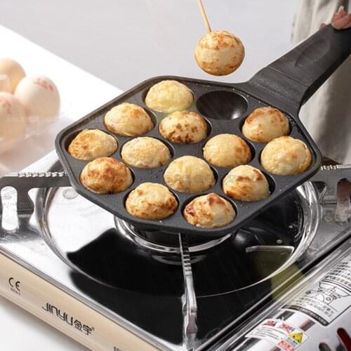 Takoyaki Pot Household DIY Takoyaki Cast Iron Bakeware Anti-scalding Resin Handle Non-stick Coating Mold