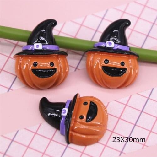 10pcs Resin halloween pumpkin with witch hat flat back Cabochon Art Supply Decoration Charm hair bow center