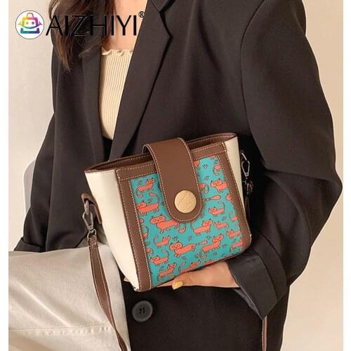 Vintage Women PU Leather Printing Shoulder Crossbody Messenger Bag Casual Ladies Small Handbags Purse