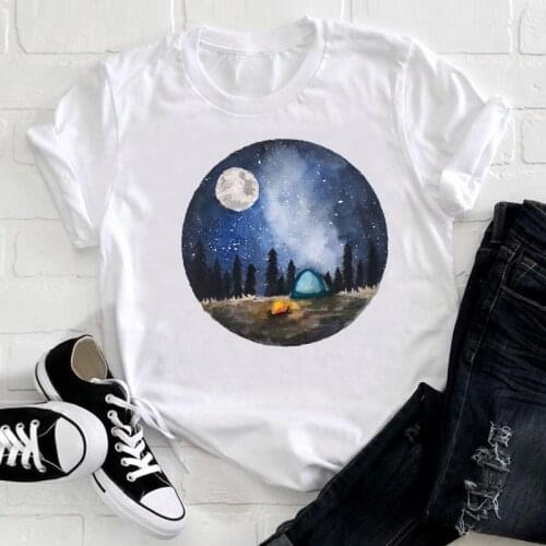 Women Clothing Natural Scenery Camper Night Fashion 90s Short Sleeve Summer Clothes Print Tshirt Female Tee Top Graphic T-shirt