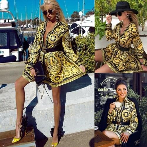 Women Autumn Clothes, Floral Vintage Lapel Long-Sleeves Form-Fitting Skirt with Button Open for Ladies tunics prom dresses 2021