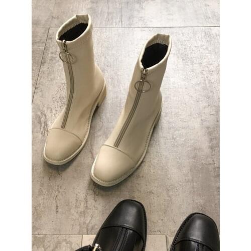Womens boots 2020 new retro front zipper handsome fashion motorcycle boots