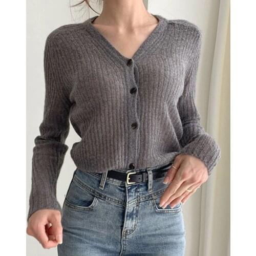 Women Cardigan 2021 Korean Fashion Early Autumn Temperament Was Thin V-neck Single-breasted Loose Casual Sweater Jacket