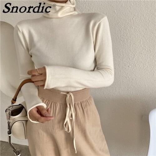 2021 Women Autumn Thin Slim Turtleneck Bottoming Sweater Full Sleeve Elastic Knitted Pullover Tops Casual Internal Jumpers