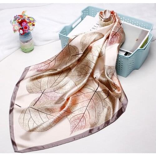 90*90cm Silk Leaves Scarves Women Foulard Square Head Hijab Scarf Ladies Satiny Shawl wrap muffler pareo female hijab poncho