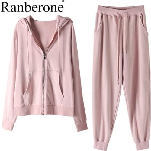 2020 New Autumn Winter 2pcs Sport Sets Womens Tracksuit Long Sleeve Hoodie Top+Sweatpants Warm Outfits Running Suit Sportswear