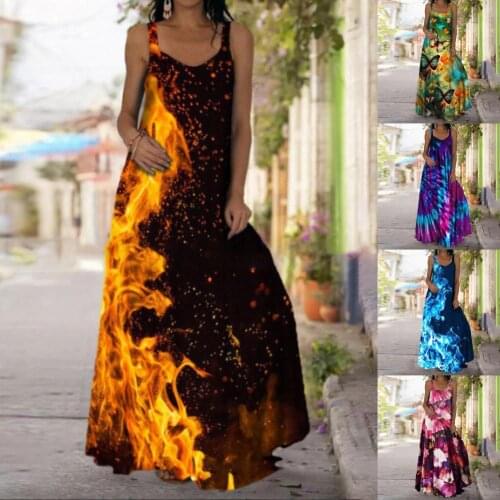 Oversized Dress Women Tie-dye 3D print Long Maxi dress Summer bohemian strap off-shoulder Big Swing Party dresses Plus Size 4XL