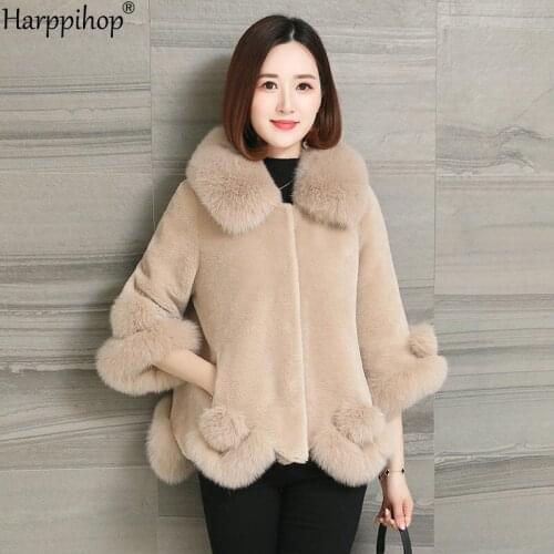 Womens winter warm genuine wool fur with fox fur hood coat lady coat jacket overcoat