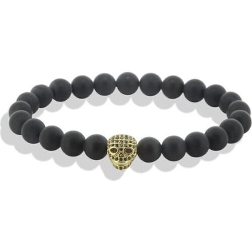 1pc natural black matte stone beads skull bracelets men bracciali pulseras jewelry charm skull bracelet