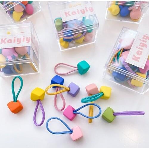 10Pcs/Box Pack Kawaii Girls Hair Ties Cute Kids Clip Ball Heart Lovely Scrunchies Elastic Band Ponytail Holder Hair Accessories