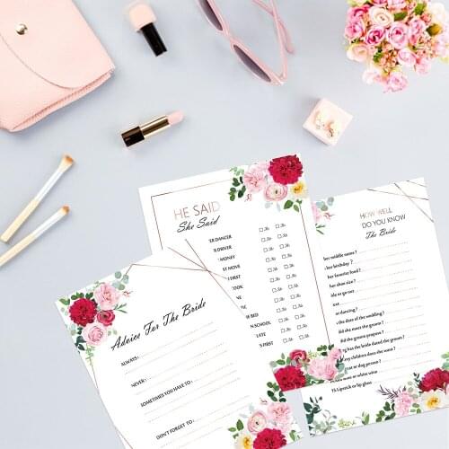 10pcs Romantic Pink Red Rose Flower Bridal Wedding Party Invitation Cards Bride Wedding Games Party Cards Wedding Party Supplies