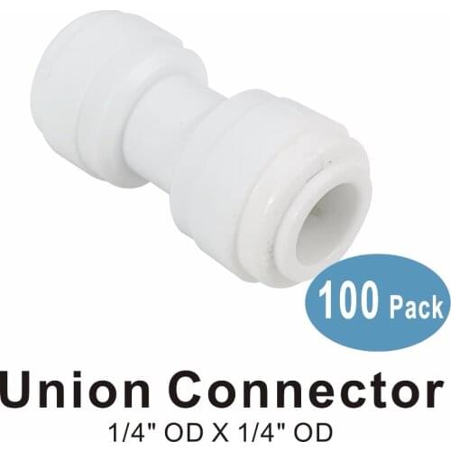 100 PACK OF Union Connector 1/4 x 1/4 Quick Connect RO System and Water Filter Fittings