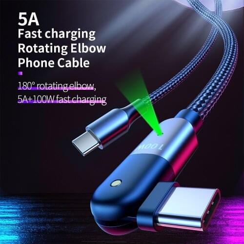 100W USB Type C To USB C Cable USB-C PD 5A Fast Charger Charging Cord USBC Type-c Cable For Macbook Xiaomi mi10 Samsung S20 iPad