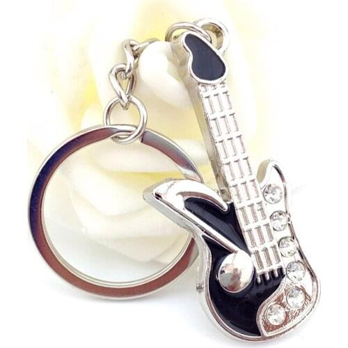 2017 New Year Gifts Fashion Key Chain Silver Black Enamel Glaze Rock Guitar Keychain