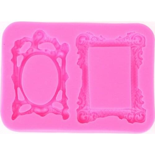 3D Retro Mirror Frame chocolate Party cake decorating tools DIY baking fondant silicone mold F0423