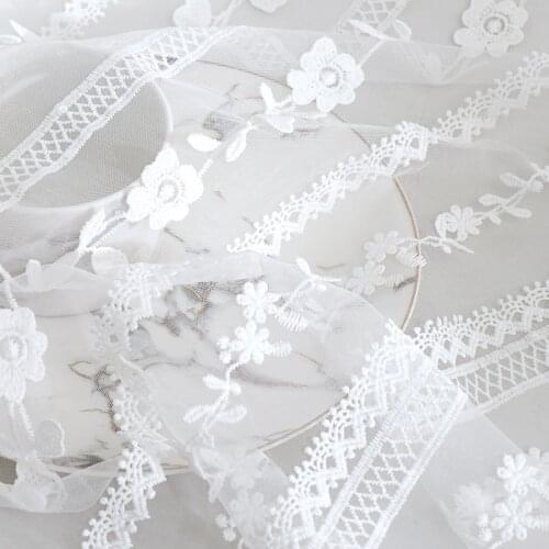 3D embroidery flowers Mesh lace fabric white soft lace tulle dress clothing wedding dress Formal dress handmade DIY cloth