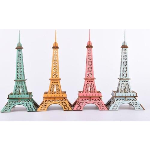 4Pcs Wooden Kids DIY 3D Eiffel Iron Tower Assembly Model Puzzle Toy Home Decor Tabletop Ornaments Handmade Toys Birthday Gift