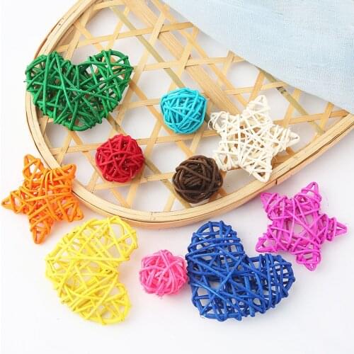 5Pcs Multicolor Rattan Ball Round/Heart/Star Takraw DIY Decoration Supplies for Wedding Home Garden/Birthday/Party Decor