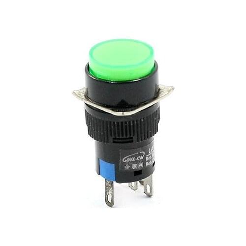 AC 220V Green Neon Light 6 Terminal Latching Push Button Switch NO NC