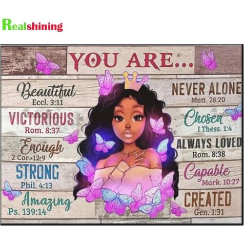 African descent little girl,butterfly DIY diamond painting Cross Stitch diamond full Drills mosaic diamond embroidery N2258