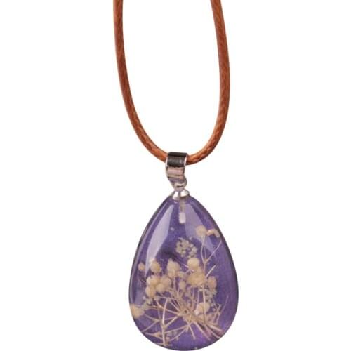 WomenS Glowing Transparent Water Drop Shape Dried Flower Teardrop Pendant Necklace Charm Chain Ornament Z0103