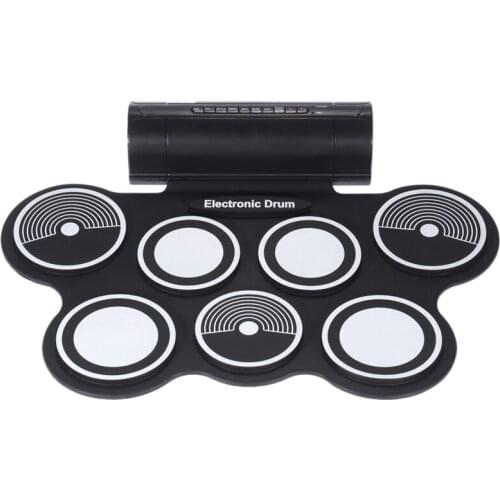 Electronic Drum Kit 7 Pad Digital Drum Portable Hand-Rolled Drum Set Press Sensitivity Double Horn Instrument /US Plug