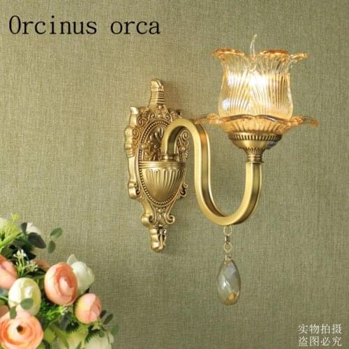 European style all copper crystal wall lamp living room dining room aisle American vintage glass wall lamp free shipping