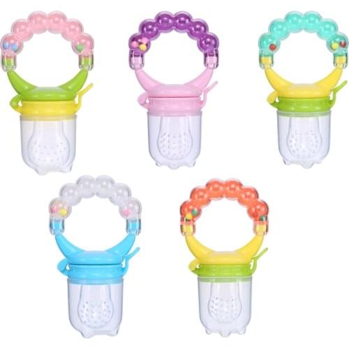 1pc Vegetable Fruit Chew Nibbler Feeder for Baby Safety Silicone Rattle Bell Pacifier Bottle Infant Training Feeding Bottle