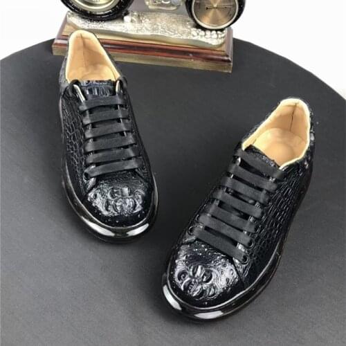 Casual Style Authentic Crocodile Skin Air Cushion Sole Mens Walking Sneakers Genuine Alligator Leather Male Lace-up Flats Shoe